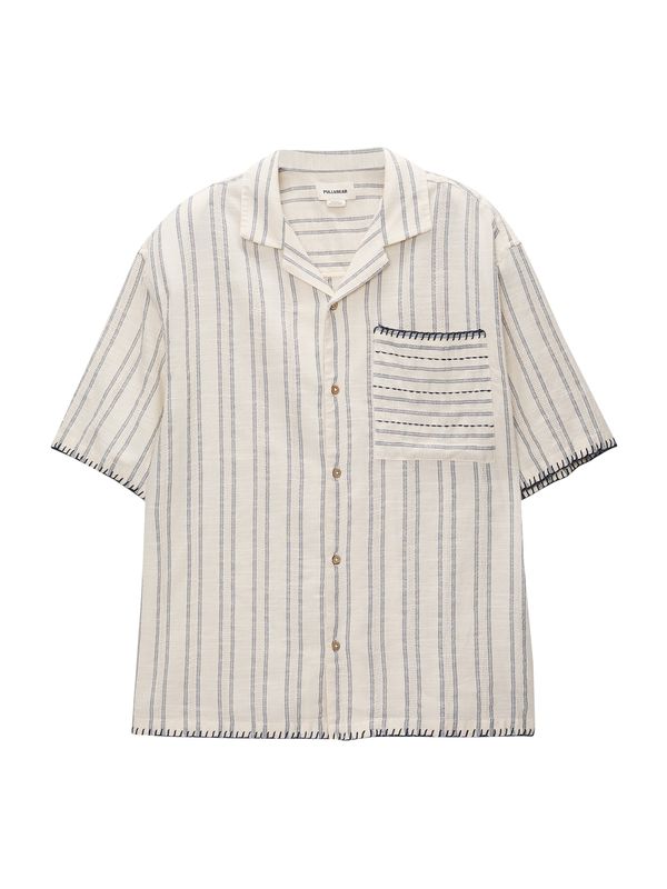 Pull&Bear Pull&Bear Риза  сиво / черно / бял памук