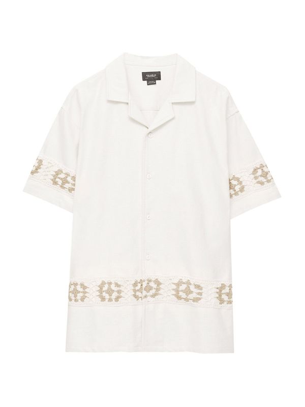 Pull&Bear Pull&Bear Риза  светлокафяво / естествено бяло