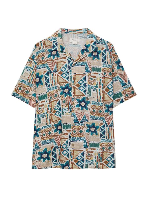 Pull&Bear Pull&Bear Риза  светлокафяво / жълто / петрол / бяло