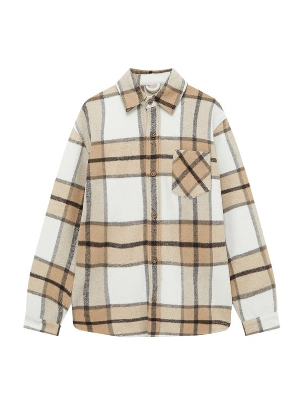 Pull&Bear Pull&Bear Риза  тъмнобежово / тъмнокафяво / бяло