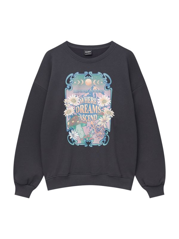 Pull&Bear Pull&Bear Суичър  бежово / морскосиньо / черно / мръсно бяло