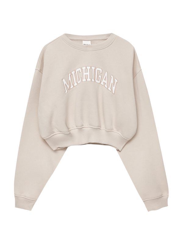 Pull&Bear Pull&Bear Суичър  цвят "пясък" / бяло