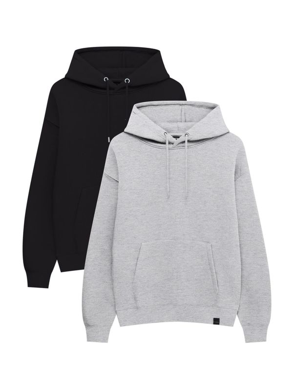 Pull&Bear Pull&Bear Суичър  сив меланж / черно