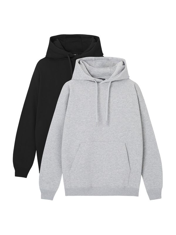 Pull&Bear Pull&Bear Суичър  сив меланж / черно