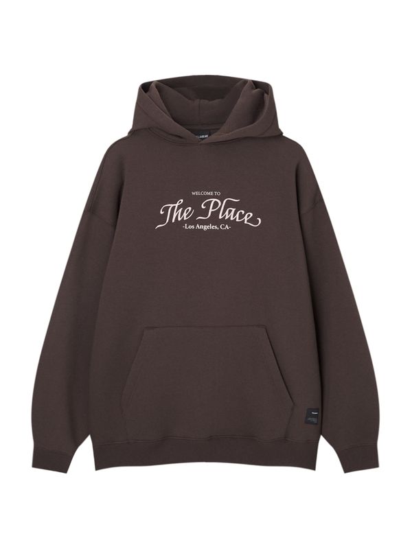 Pull&Bear Pull&Bear Суичър  тъмнокафяво / бяло