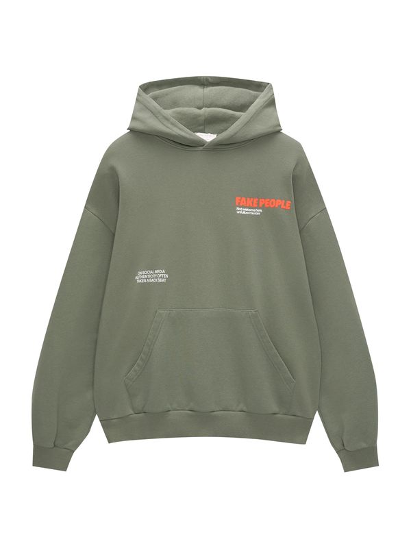 Pull&Bear Pull&Bear Суичър  зелено / тъмнооранжево / бяло