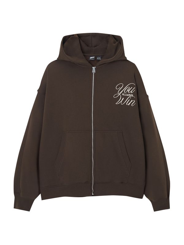 Pull&Bear Pull&Bear Суичъри с качулка  тъмнокафяво / бяло