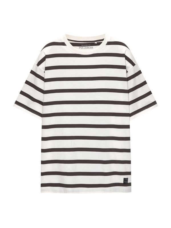 Pull&Bear Pull&Bear Тениска  антрацитно черно / бяло