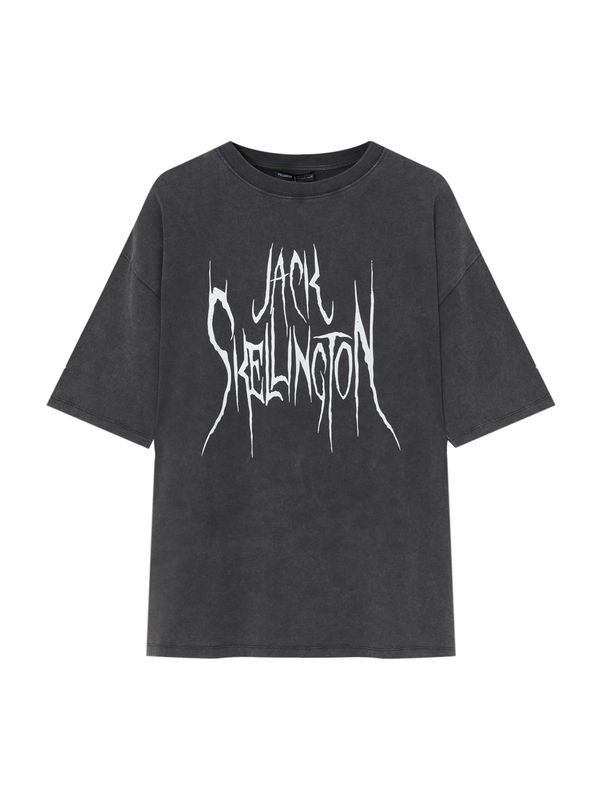 Pull&Bear Pull&Bear Тениска  антрацитно черно / бяло