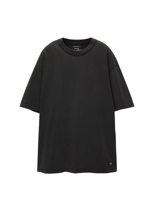 Pull&Bear Pull&Bear Тениска  антрацитно черно / черно / бяло