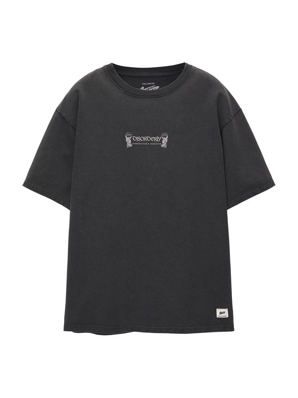 Pull&Bear Pull&Bear Тениска  антрацитно черно / светлосиво