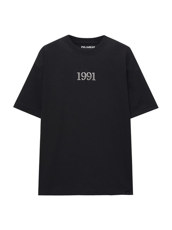 Pull&Bear Pull&Bear Тениска  антрацитно черно / светлосиво / черно / бяло