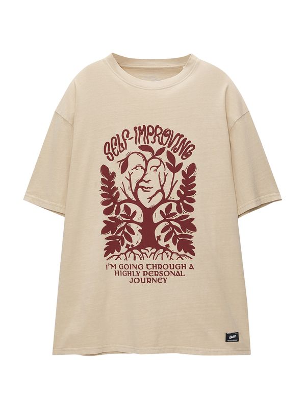 Pull&Bear Pull&Bear Тениска  бежово / бордо