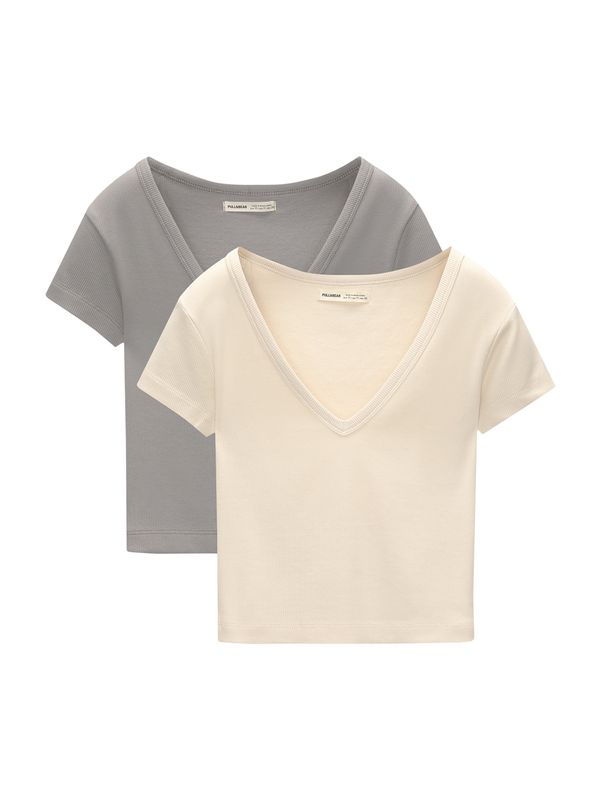 Pull&Bear Pull&Bear Тениска  бежово / сиво