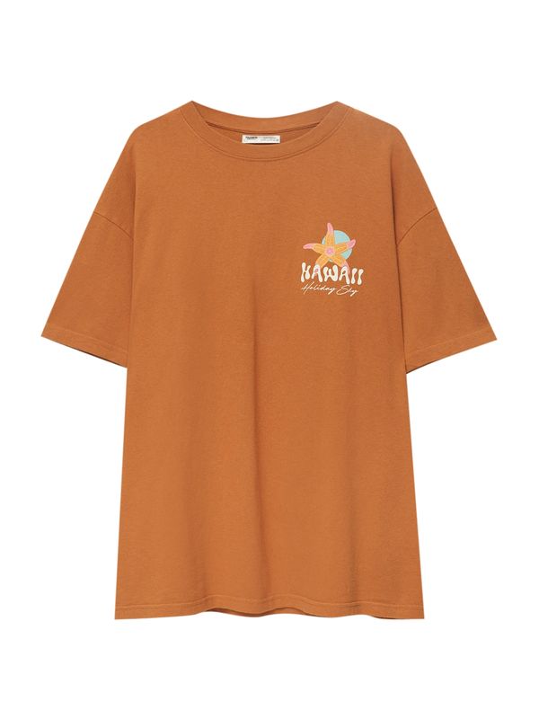 Pull&Bear Pull&Bear Тениска  бежово / тюркоазен / карамел / оранжево