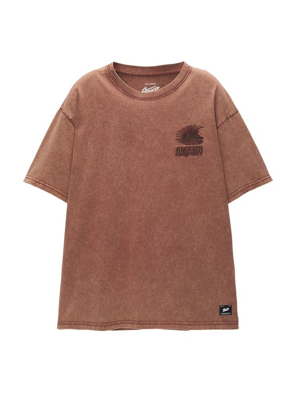 Pull&Bear Pull&Bear Тениска  бургундово червено / черно