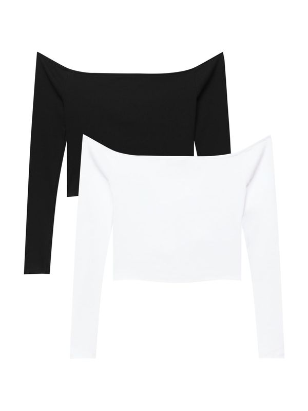 Pull&Bear Pull&Bear Тениска  черно / бяло