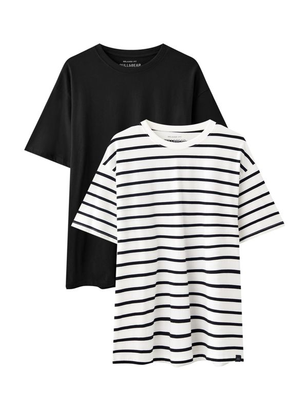 Pull&Bear Pull&Bear Тениска  черно / бяло