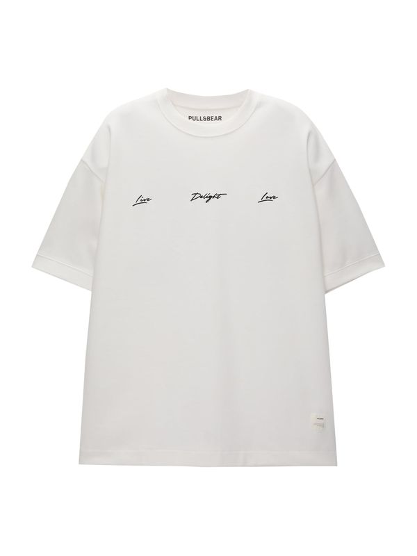 Pull&Bear Pull&Bear Тениска  черно / бяло