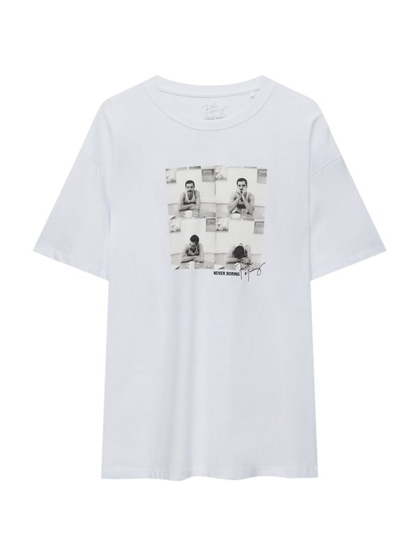 Pull&Bear Pull&Bear Тениска  черно / бяло / мръсно бяло