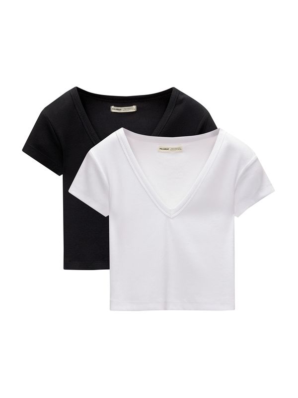 Pull&Bear Pull&Bear Тениска  черно / бяло