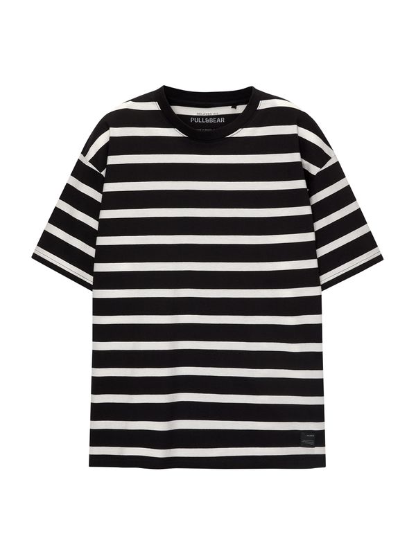 Pull&Bear Pull&Bear Тениска  черно / бяло
