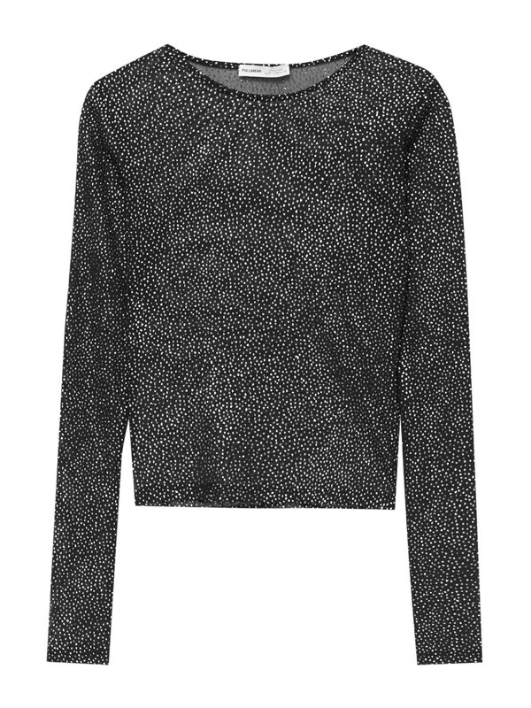 Pull&Bear Pull&Bear Тениска  черно / прозрачно