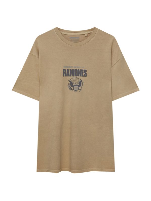 Pull&Bear Pull&Bear Тениска  цвят "пясък" / камък / черно