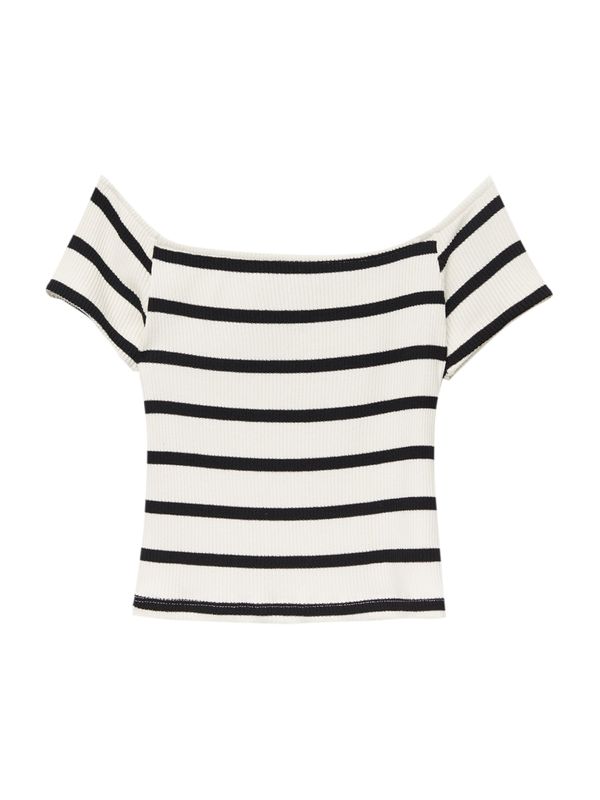 Pull&Bear Pull&Bear Тениска  екрю / черно