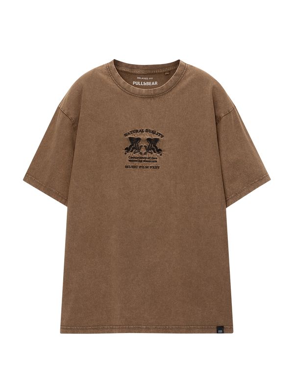 Pull&Bear Pull&Bear Тениска  кафяво / черно