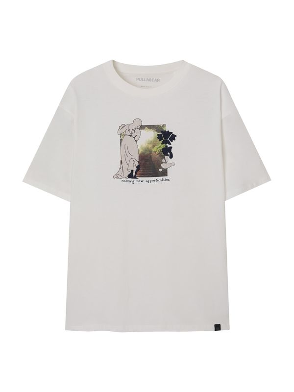 Pull&Bear Pull&Bear Тениска  кафяво / зелено / черно / бяло