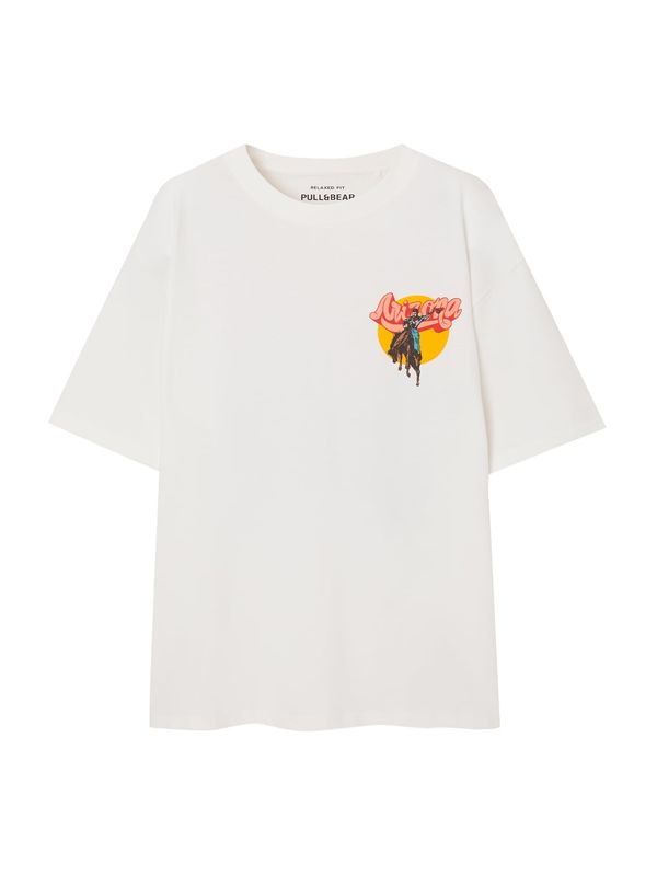 Pull&Bear Pull&Bear Тениска  кафяво / жълто / оранжево / бяло