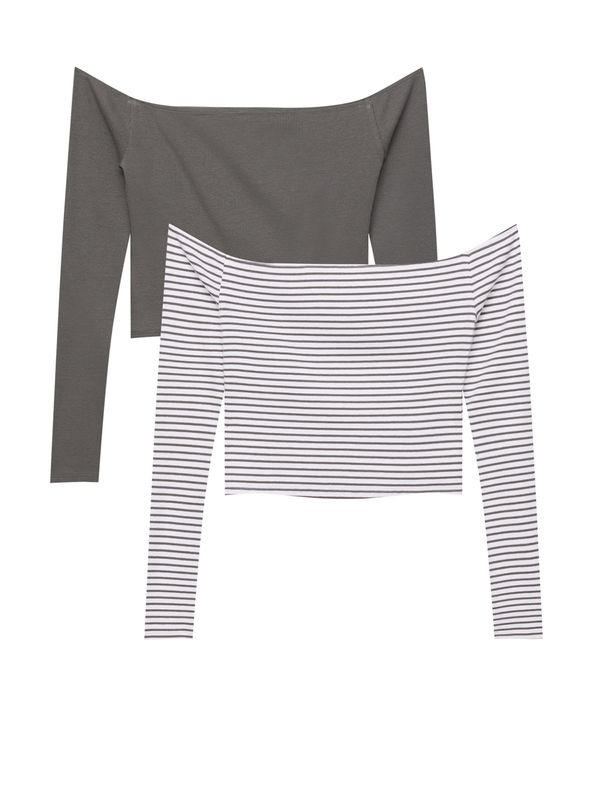 Pull&Bear Pull&Bear Тениска  каки / бяло