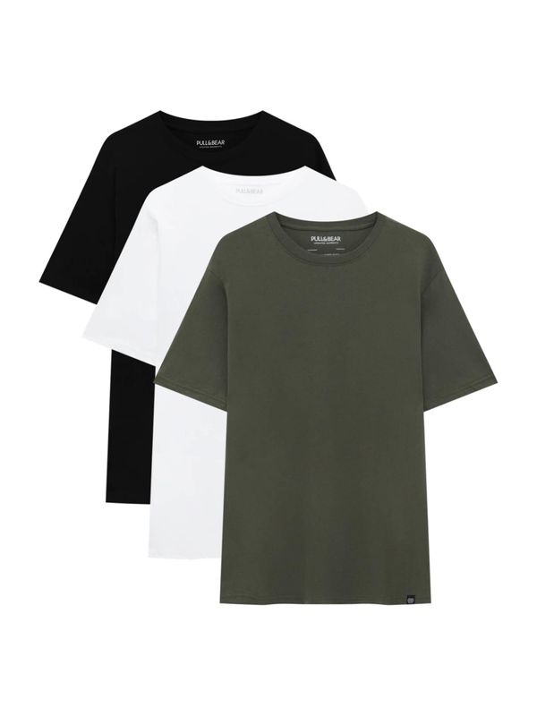 Pull&Bear Pull&Bear Тениска  каки / черно / бяло