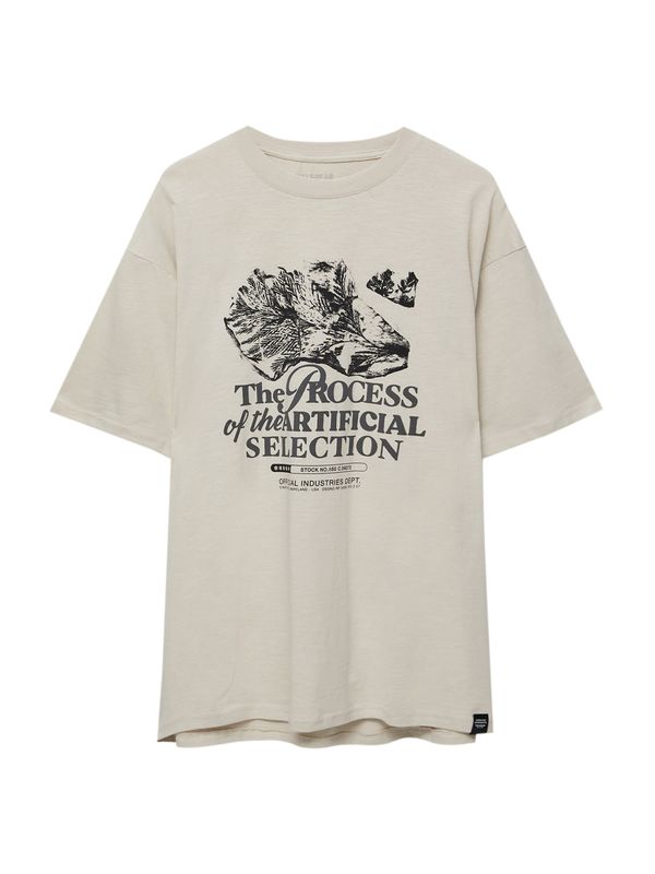 Pull&Bear Pull&Bear Тениска  кремаво / тъмносиво / черно