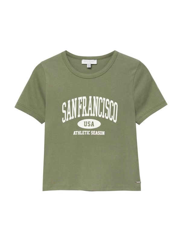 Pull&Bear Pull&Bear Тениска  маслина / бяло