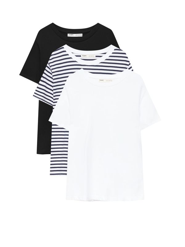 Pull&Bear Pull&Bear Тениска  нейви синьо / бяло