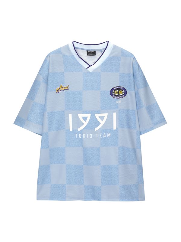 Pull&Bear Pull&Bear Тениска  нейви синьо / небесносиньо / златистожълто / бяло