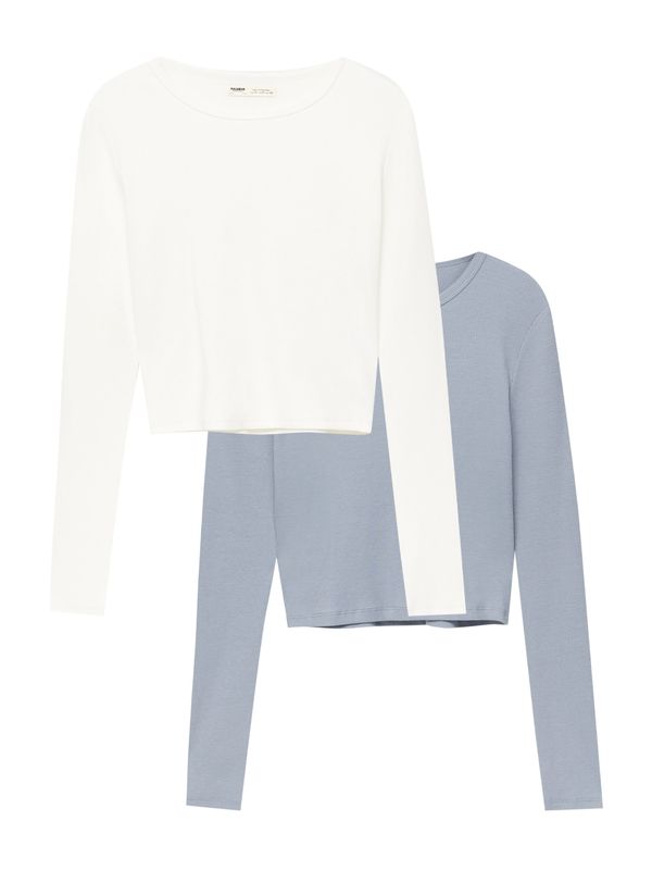 Pull&Bear Pull&Bear Тениска  опушено синьо / бяло