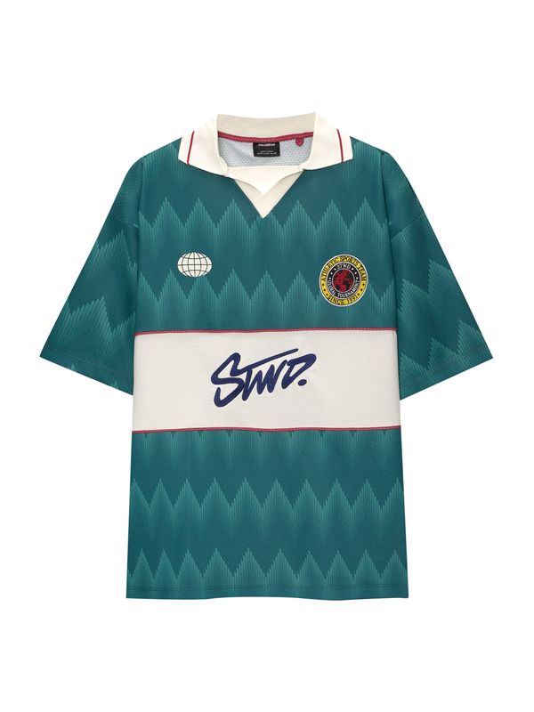 Pull&Bear Pull&Bear Тениска  петрол / елхово зелено / червено / бяло