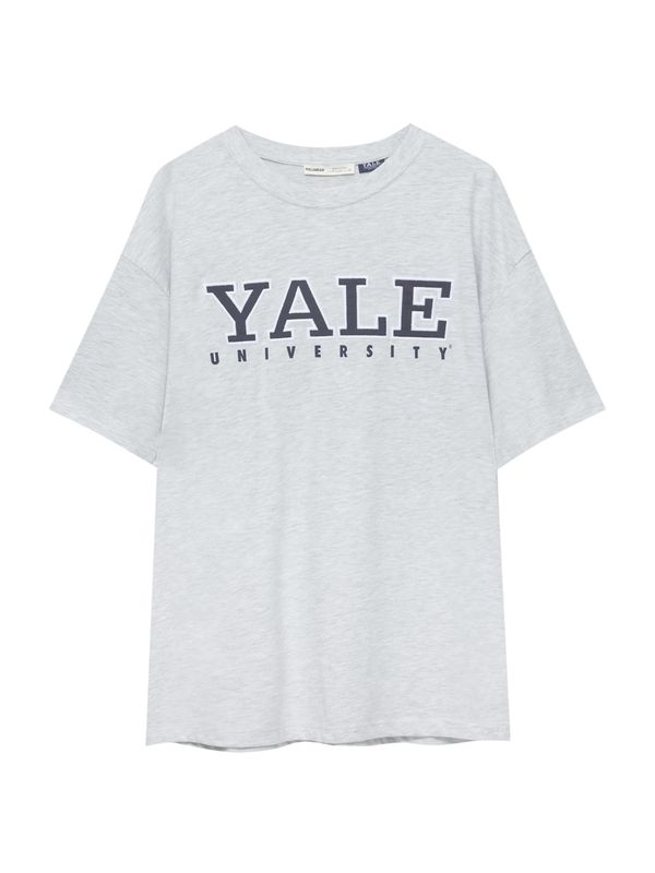 Pull&Bear Pull&Bear Тениска  сив меланж / черно / бяло