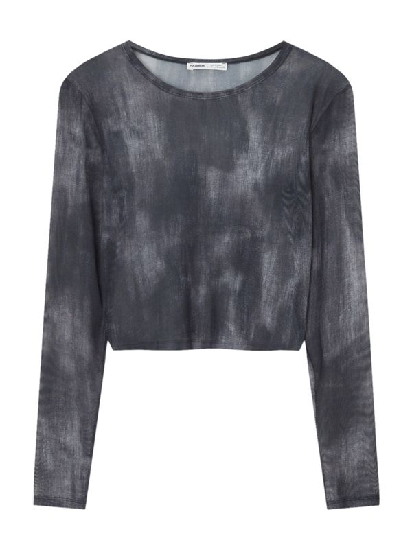 Pull&Bear Pull&Bear Тениска  сиво / антрацитно черно / черно