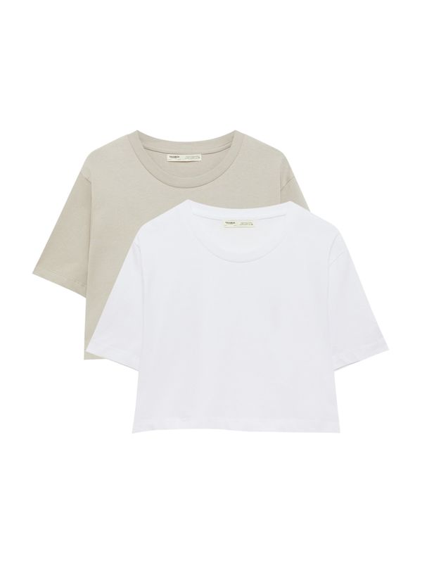 Pull&Bear Pull&Bear Тениска  сиво / бяло