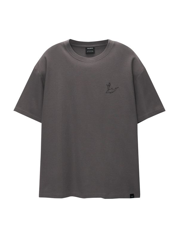 Pull&Bear Pull&Bear Тениска  сиво-кафяво / черно