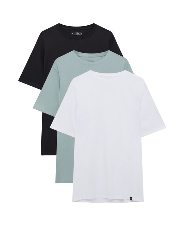 Pull&Bear Pull&Bear Тениска  сиво / пастелно зелено / черно