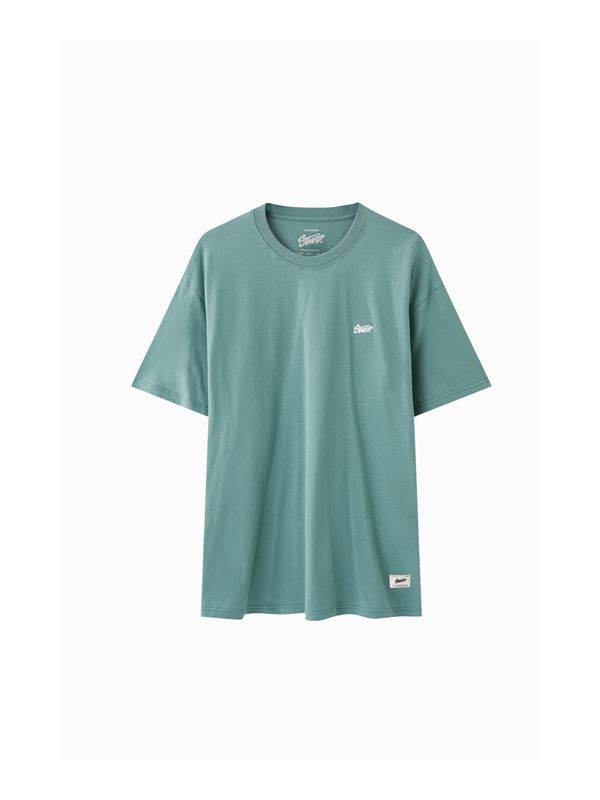 Pull&Bear Pull&Bear Тениска  смарагдово зелено / бяло