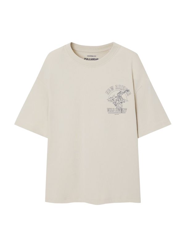 Pull&Bear Pull&Bear Тениска  светлобежово / черно