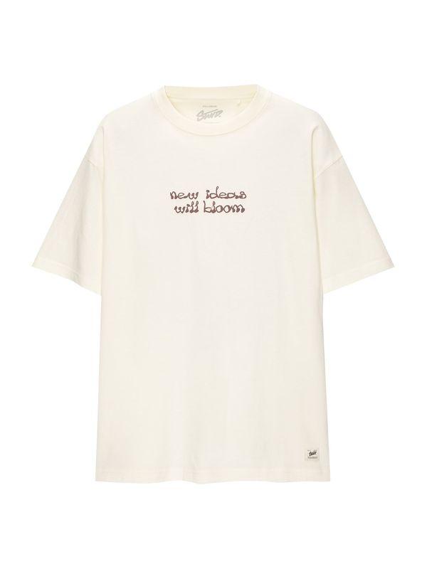 Pull&Bear Pull&Bear Тениска  светлосиньо / винено червено / бял памук