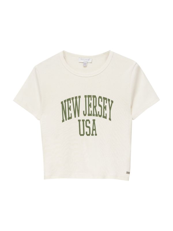 Pull&Bear Pull&Bear Тениска  светлозелено / бяло