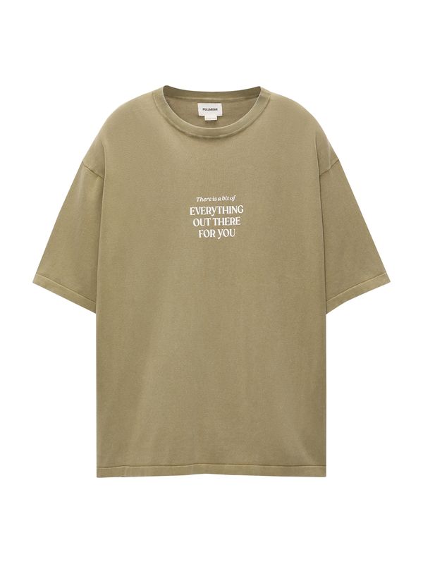 Pull&Bear Pull&Bear Тениска  тъмнобежово / бяло